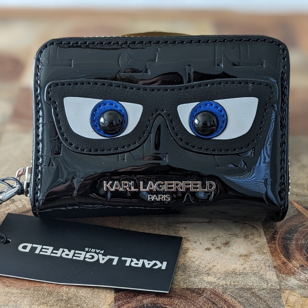 Karl Lagerfeld Paris Maybelle Patent Leather Zip Closure Compact Wallet Nwt ❤️